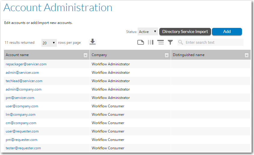 Account Administration Page