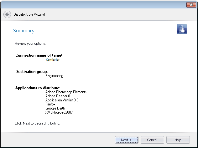 Distribution Wizard / Summary Panel