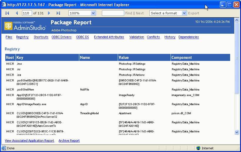 Package Report / Registry View