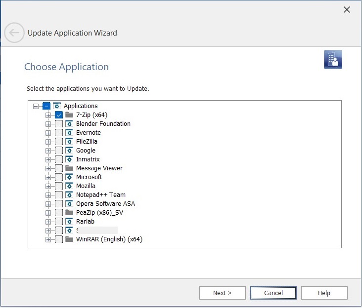 Update Application Wizard / Choose Application Panel